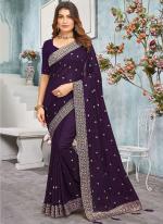 Vichitra Blooming Purple Wedding Wear Embroidery Work Saree